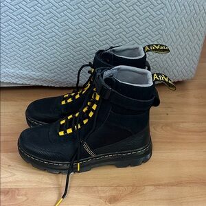 Dr. Martens Black and Yellow Lace-Up Combat Boots